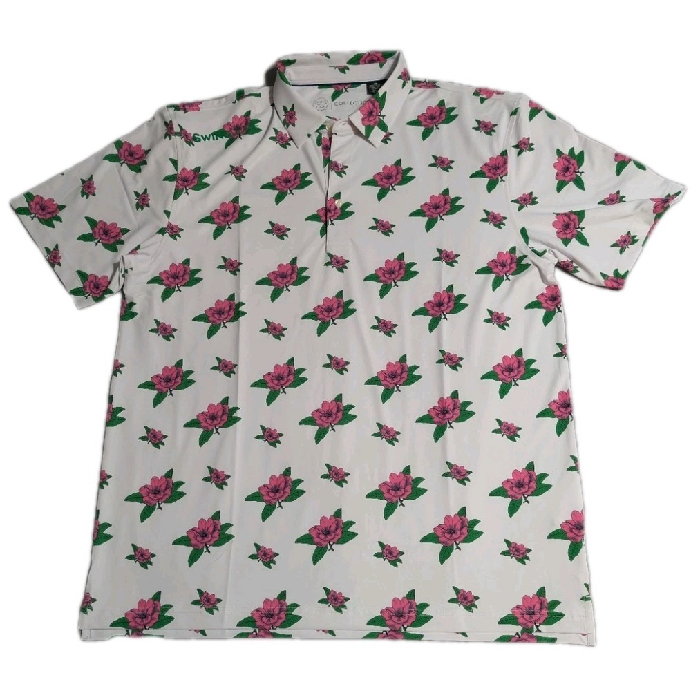 Swing Juice Golf Polo‎ Shirt Mens XL White Pink Floral Performance NWOT